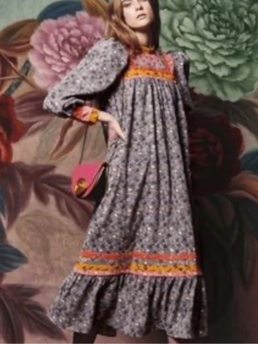 CeliaB Papyrus Midi dress Corduroy Floral Boho Prairie Fall New NWT Size Medium